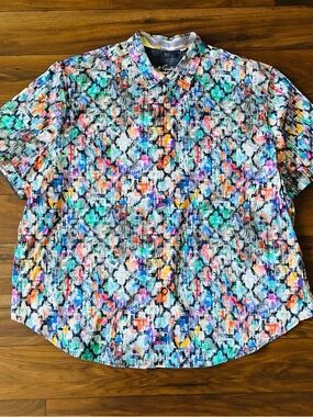 Robert Graham Abstract Multicolor Men’s Shirt Size 4XL Spandex Short Sleeve